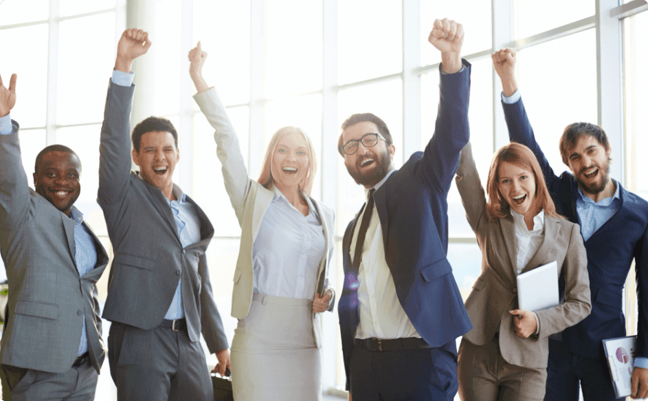 business people celebrating success - employee milestones