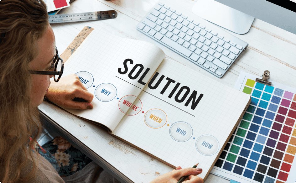 woman holding solution concept - employee engagement solutions