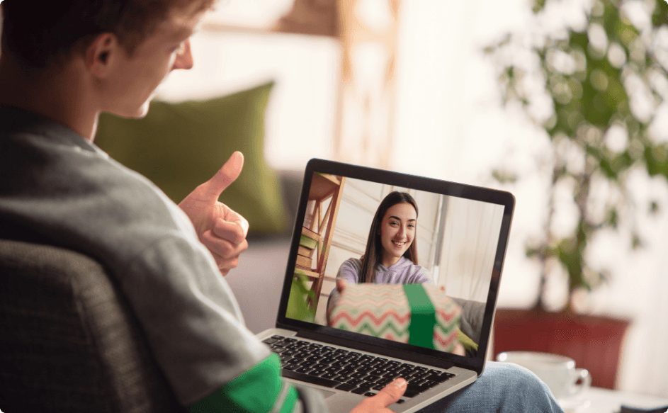 woman after receiving gift - Virtual Employee Appreciation Ideas