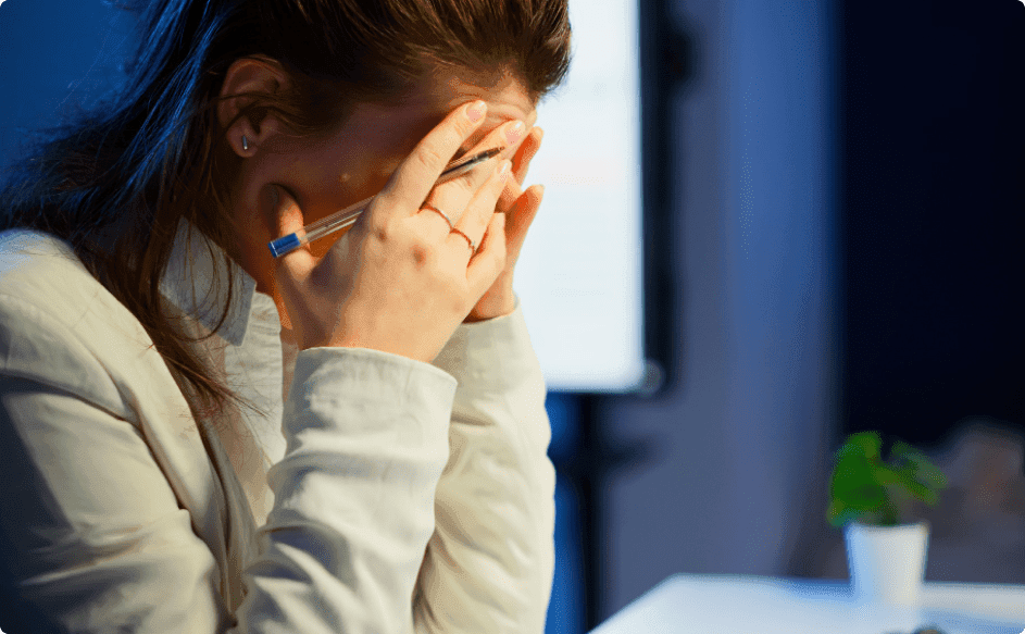 woman stressed from doing tax for corporate gifting
