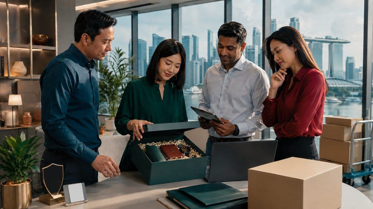 Singapore HR, finance, compliance, and procurement leaders review a governed corporate gifting shipment